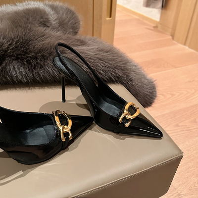 杨亿亿高跟鞋细跟尖头凉鞋单鞋