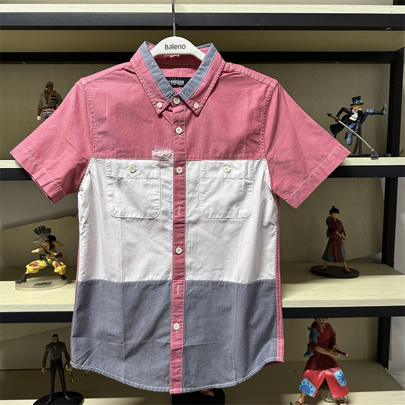 班尼路夏季新品IPZ 男青年时尚潮流拼色纯棉短袖翻领衬衫38604011