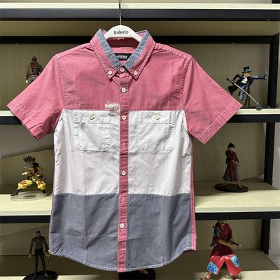 班尼路夏季新品IPZ 男青年时尚潮流拼色纯棉短袖翻领衬衫38604011