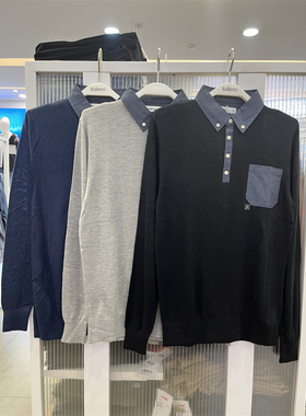 正品班尼路男装2020秋季新款衬衫领毛衣修身假两件针织衫88805101