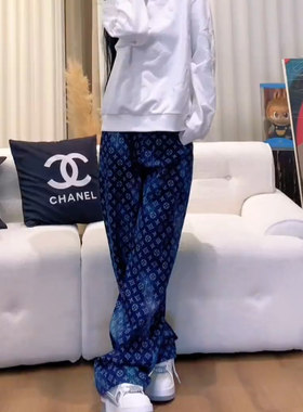 美式复古经典满印高腰牛仔裤女