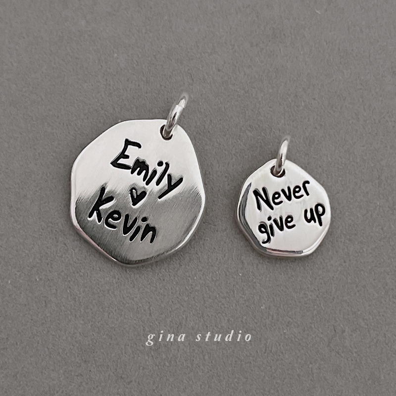 情侣925纯银刻字银饼吊坠不规则
