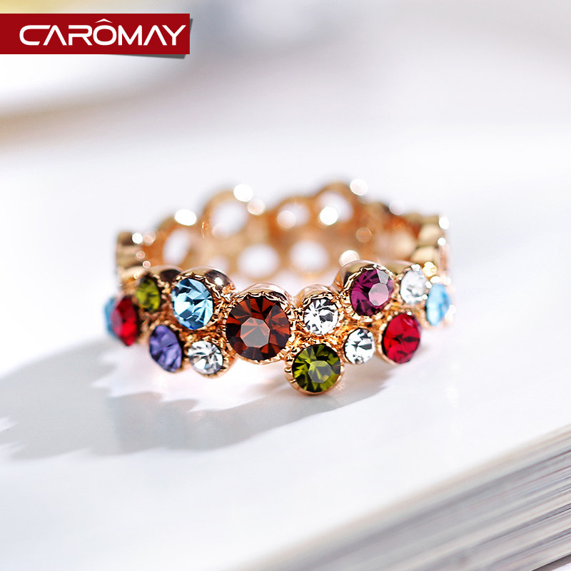 彩虹弯七彩chic戒指 女小指尾戒食指指环镀18K玫瑰金简约关节对戒