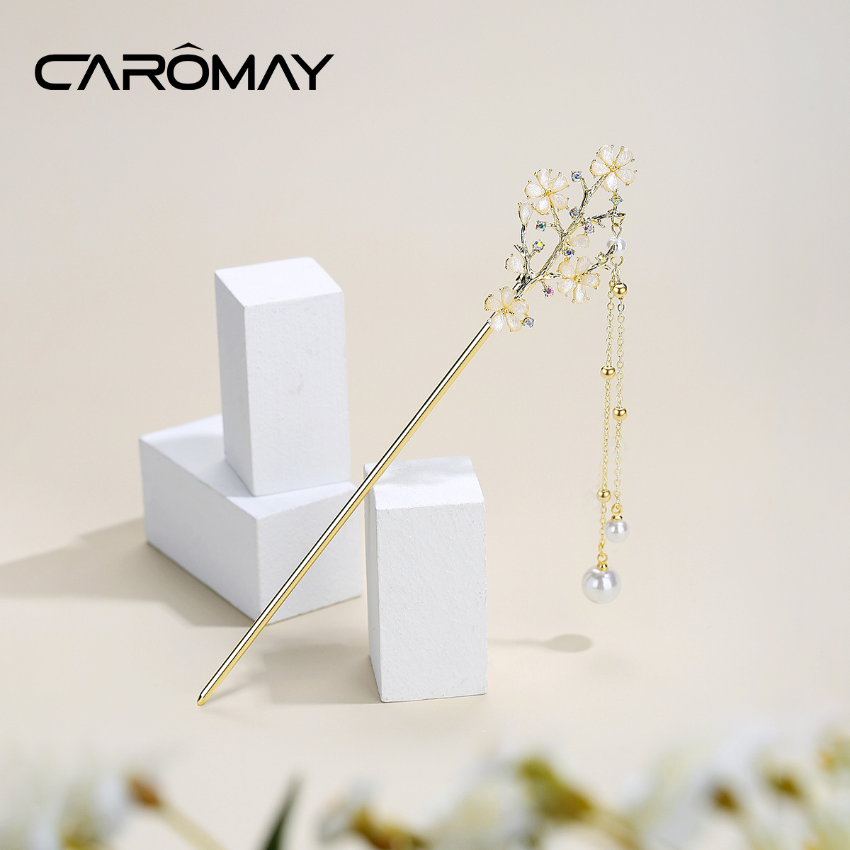 caromay森系花朵发簪盘头发簪子