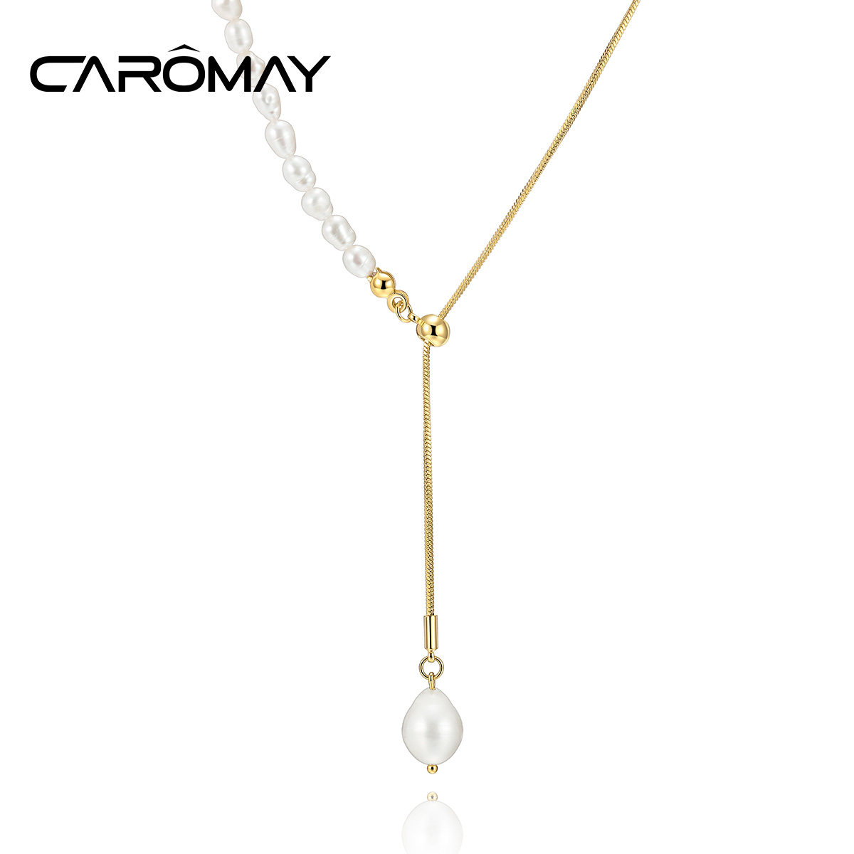 CAROMAY淡水珍珠拼接流苏项链女ins冷淡风颈链简约气质网红锁骨链