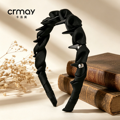 CRMAY卡洛美黑缎晶钻抓齿发箍女高颅顶潮闪水钻防滑发卡新款头饰