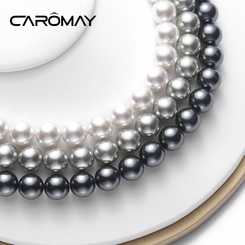 CAROMAY灰色人造珍珠项链女轻奢小众高级感锁骨链秋冬毛衣链配饰