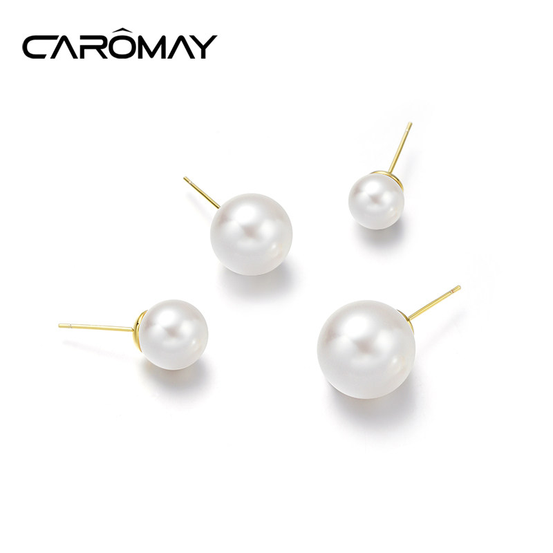 CAROMAY法式人造大珍珠耳环女轻奢高级感爆款耳钉10mm银针耳饰品