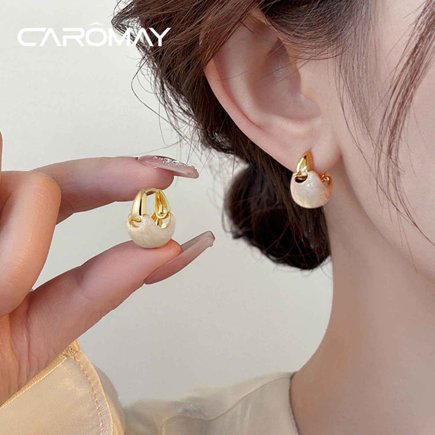 卡洛美奶杏云絮耳环女法式复古百搭高级感耳扣2026新款爆款耳饰品,饰品/流行首饰/时尚饰品新,耳环,淘宝优惠券,粉丝福利购,淘宝优惠卷