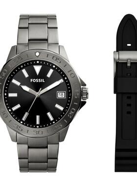 代购Fossil化石男士腕表日期计时夜光测速钢带防水金属黑盘商务