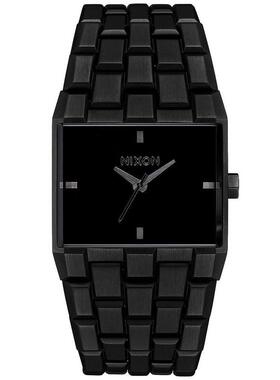 代购Nixon男女腕表时针分针秒针日期黑色金属钢带方形商务休闲