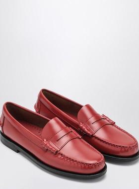 代购Sebago仕品高女士乐福鞋透气软底轻便耐磨红色圆头皮质鞋面