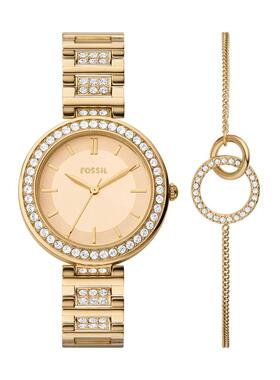 代购Fossil化石女士腕表计时夜光日期三针金属钢带镶钻防水商务