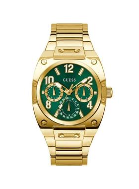 代购GUESS男士腕表计时日期多时区夜光金属钢带金色绿色商务休闲