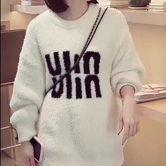 韩式休闲风白色圆领字母毛衣女冬季两件套宽松针织衫时尚减龄,女装/女士精品,大码套装,淘宝优惠券,粉丝福利购,淘宝优惠卷