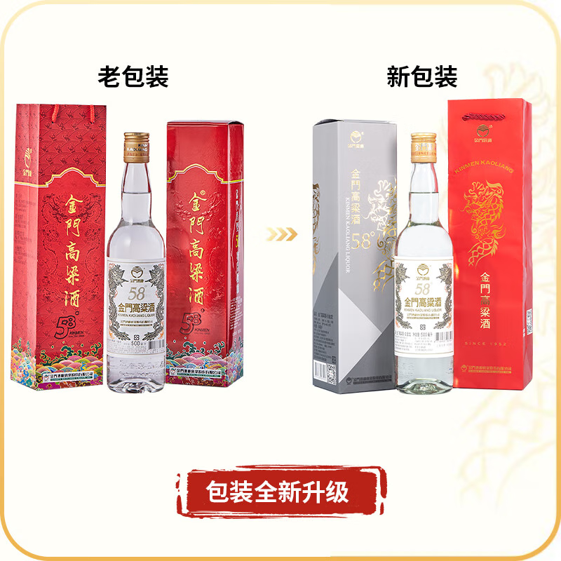 金门高粱酒58度白金龙双龙系列500ml原装进口纯粮食白酒送礼盒装