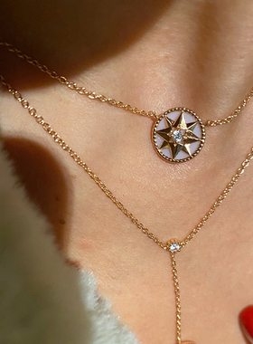 八芒星罗盘粉玉髓项链耳钉套装