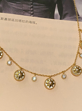 仙女系精致小罗盘天然贝母锁骨链