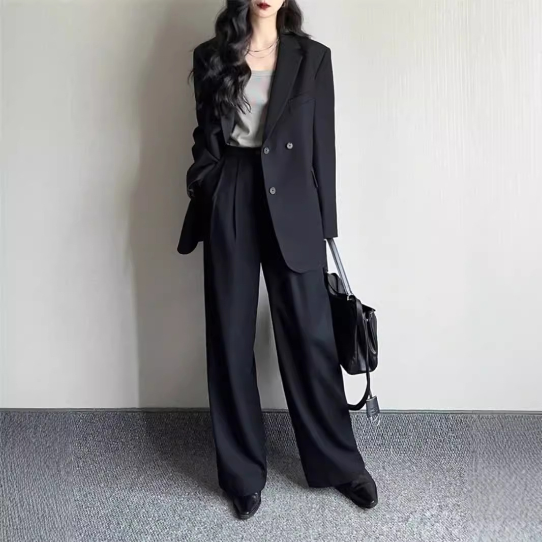 大码女装西装两件套春秋季胖mm200斤休闲宽松职业正装西服阔腿裤