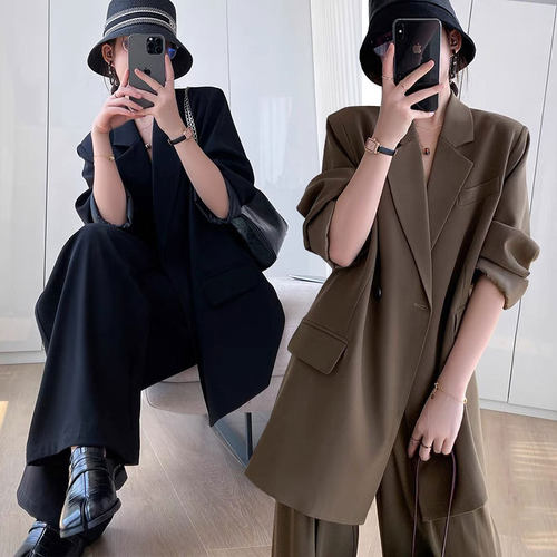 大码女装2026年中长款西装胖mm200斤显瘦洋气韩版西服阔腿裤套装