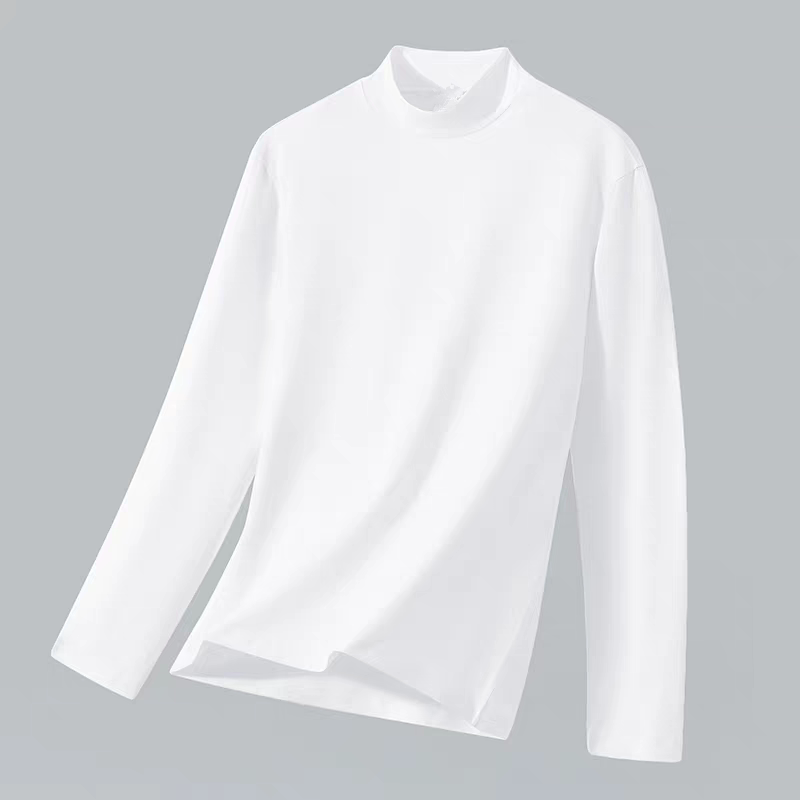 莱卡棉半高领紧身长袖T恤女白色内搭打底衫秋冬纯色简约百搭上衣