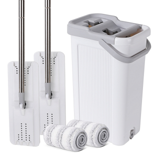 美丽雅洗刷刷双鱼平板拖把2支拖把带桶家用免手洗墩布大号刮水拖