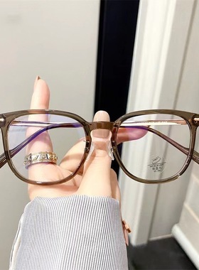 小红书同款日系女显白休闲百搭男瘦脸橄榄绿冷茶色眼镜框可配镜片