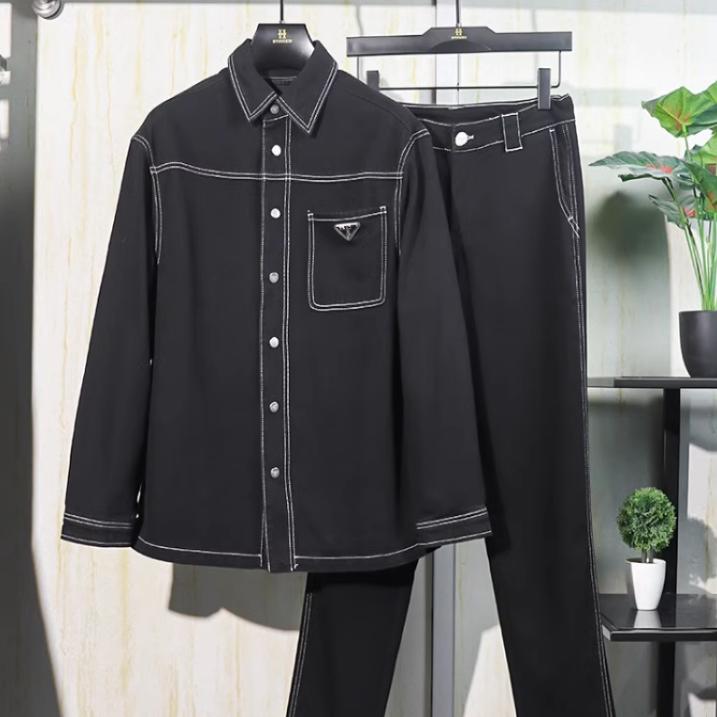 p家男装尾货 轻奢有格调时尚潮流秋冬季节休闲百搭牛仔套装4151