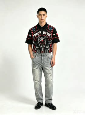 16N意大利个性潮流男士夏季重工时尚休闲短袖圆领百搭T恤衫113138