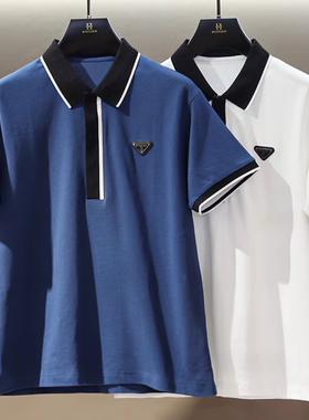 p家的 潮流男款商务时尚舒适百搭夏季简约衬衫领偏大短袖3416