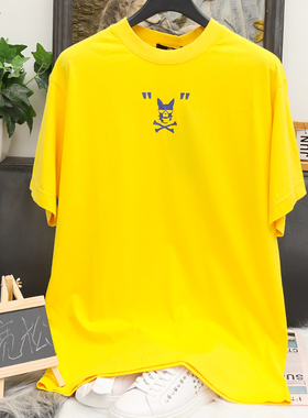 16家设计师系列 精品男装尾货夏季印花时尚设计款黄色阔版短袖T恤