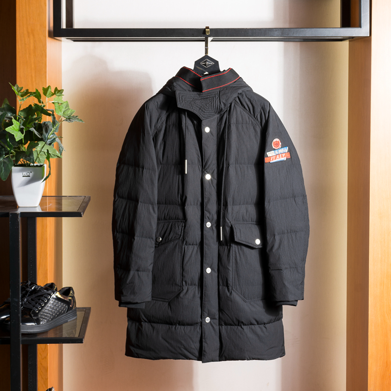 品牌男装冬季青年男士修身时尚休闲百搭中长款连帽羽绒服外套