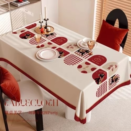 2025新年桌布红色喜庆氛围感餐桌布免洗防水防油防烫家用茶几盖布,居家布艺,桌布,淘宝优惠券,粉丝福利购,淘宝优惠卷