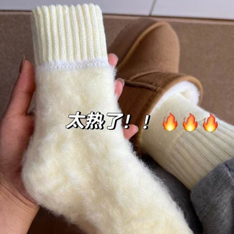 厚袜子女冬季加绒加厚中筒羊绒袜冬天保暖月子睡眠款棉秋冬长袜冬