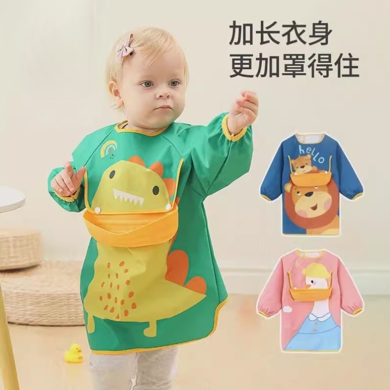 儿童罩衣防水宝宝吃饭围兜婴儿反穿护衣防脏幼儿园画画裙秋冬