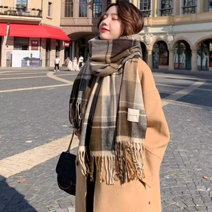 2025新款美拉德围巾女秋冬季韩版百搭高级格子披肩情侣围脖男保暖