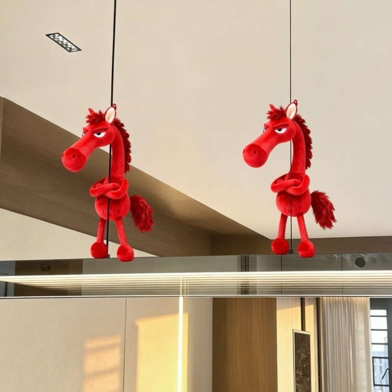红色小马挂件2026吊灯装饰玩偶新年氛围布置马年客厅吉祥物摆件