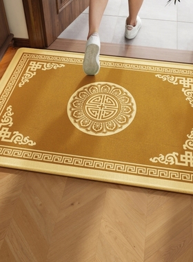 新中式入户门地垫土黄色地毯防滑耐脏门垫金色脚垫升级加厚圈绒毯