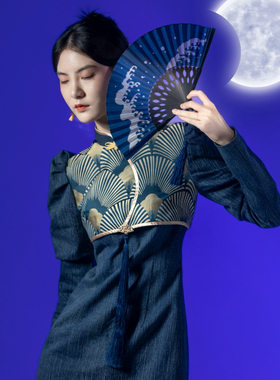 壹贰定制旗袍2025春季新款牛仔裙女中国风小个子少女连衣裙 丑时