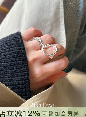 韩国After Dawn 椭圆镂空戒指925银原创小众设计气质轻奢银饰指环