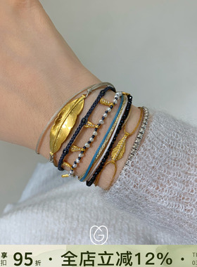 希腊Mary Gaitani 天然石串珠编绳叶子手链合集复古小众手工叠戴