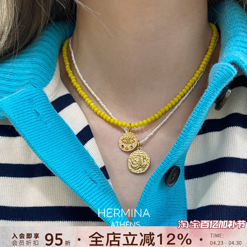 Hermina Athens官方授权 十二星座珍珠项链希腊小众设计金币吊坠