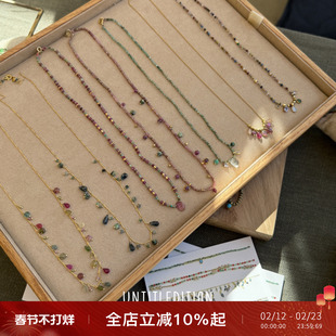 意大利untitledition 彩色天然石串珠项链925纯银镀金小众锁骨链