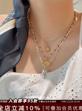Hermina Athens正品希腊纯银项链镀金叠戴多吊坠自由组合手工制作