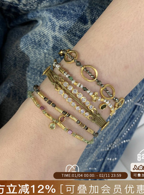 希腊Mary Gaitani 天然石单层串珠手链复古小众手工叠戴彩色手饰