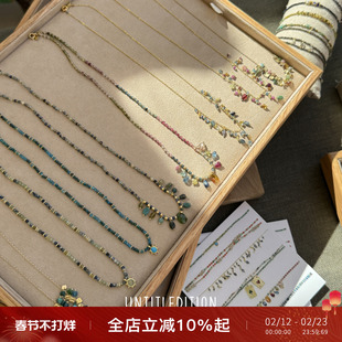 意大利untitledition 彩色天然石串珠项链925纯银镀金复古锁骨链