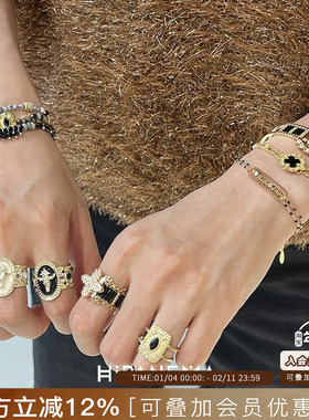 5折HIPANEMA法国正品半宝石天然石黑色手链手镯法式波西米亚小众