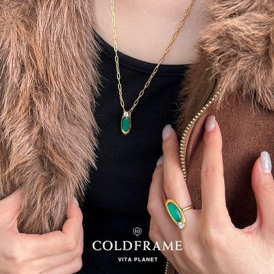 COLDFRAME金色绿玉髓戒指项链