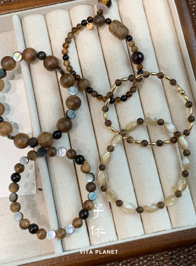 ZIXIU子休 沉香手链金米粒小猫眼许愿小塔阴晴圆缺新中式质感叠戴