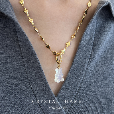 新品CRYSTAL HAZE正品天然石欧泊石小熊挪威小众可爱个性吊坠项链